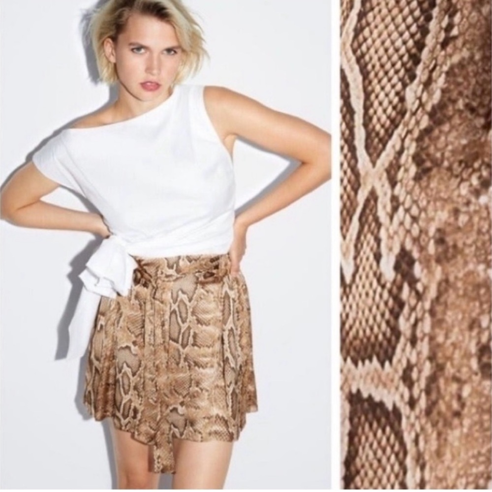 Zara Brown Snake Print Tie Shorts Size Medium